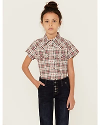 Shyanne Girls' Dobby Teton Plaid Print Short Sleeve Pearl Snap Western Shirt