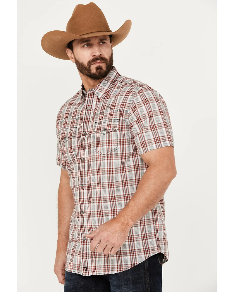 Moonshine Spirit Men's Steel Drum Plaid Print Short Sleeve Western Snap Shirt