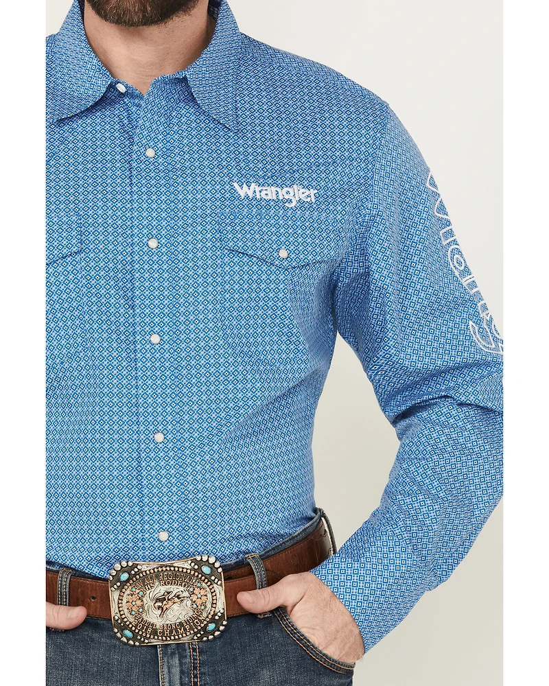 Wrangler Men's Geo Print Logo Long Sleeve Snap Western Shirt