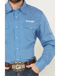 Wrangler Men's Geo Print Logo Long Sleeve Snap Western Shirt