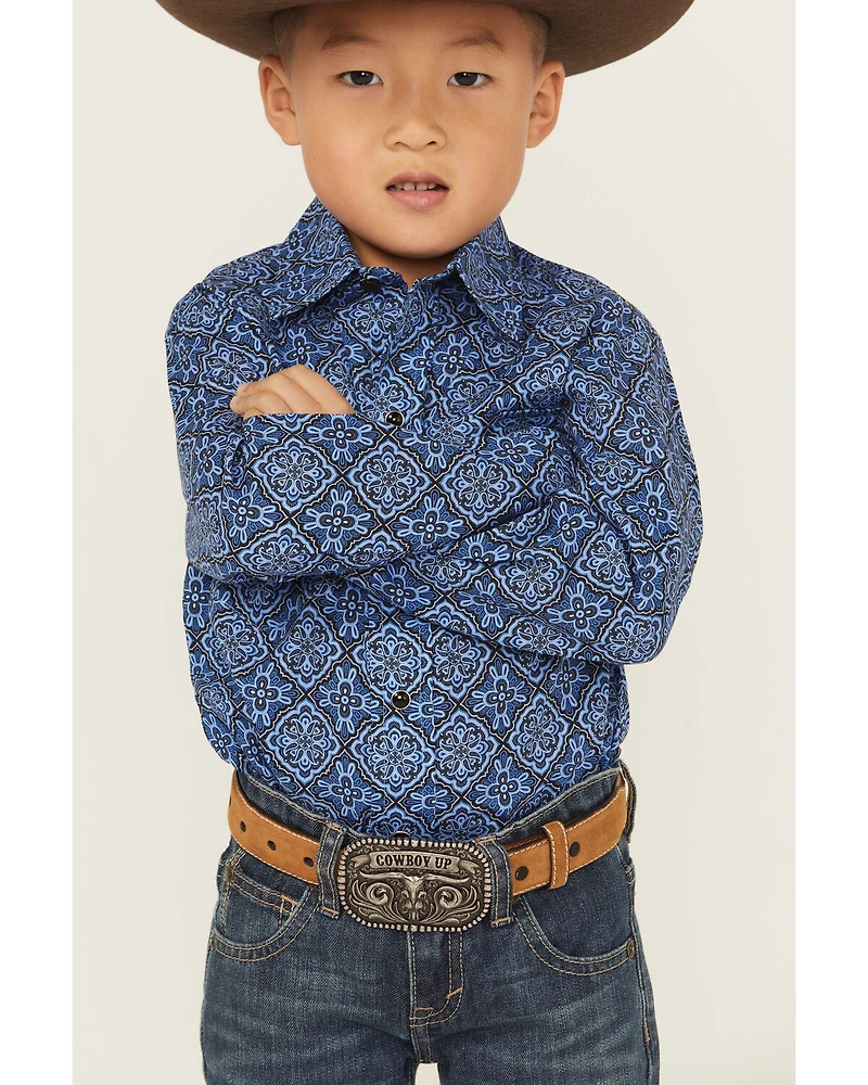 Roper Boys' Medallion Print Long Sleeve Snap Western Shirt