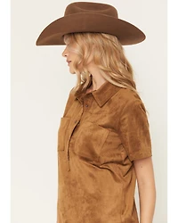 White Crow Women's Faux Suede Short Sleeve Snap Mini Dress