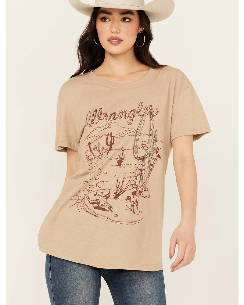Wrangler Women's Cactus Scene Short Sleeve Graphic Tee