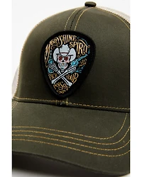 Moonshine Spirit Men's Skull Guitar Pick Logo Embroidered Patch Mesh Back Ball Cap