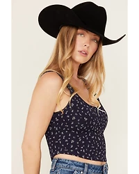 Originality Women's Floral Print Eyelet Cropped Corset Top