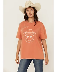 Blue B Women's Embroidered Smiley Rodeo Short Sleeve Graphic Tee