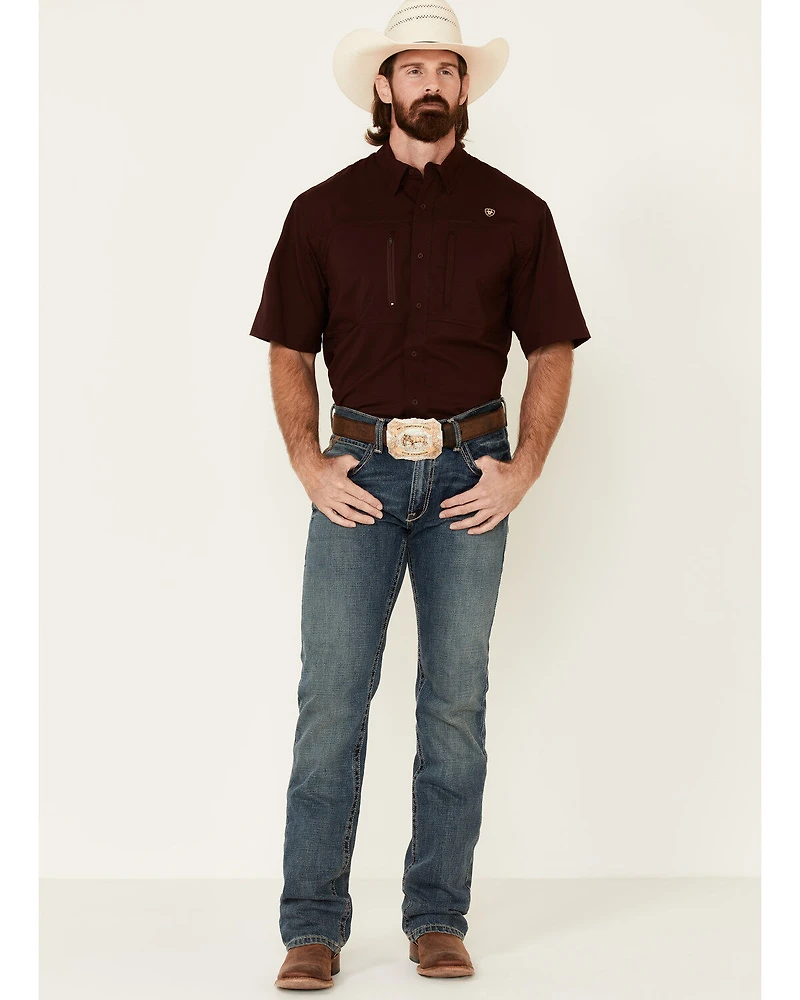Ariat Men's Solid Maroon TEK Short Sleeve Button-Down Western Shirt - Tall
