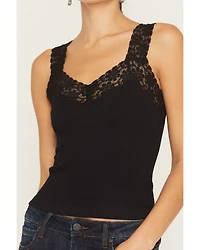 By Together Women's Seamless Lace Ribbed Tank