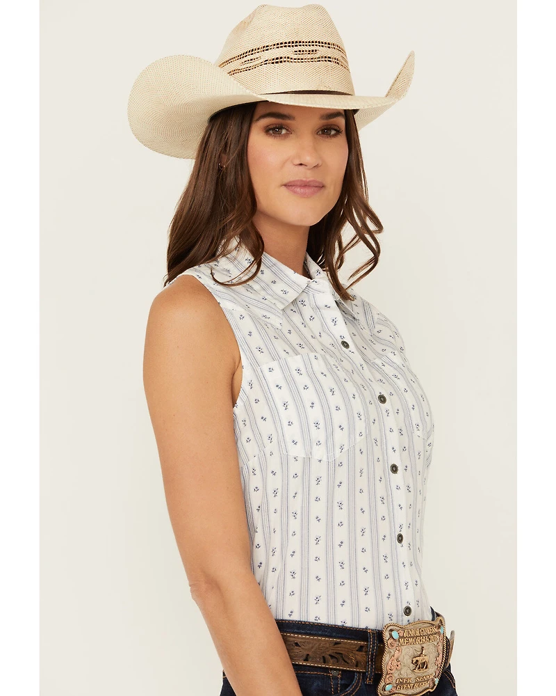 Ariat Women's Billie Jean Floral Striped Sleeveless Button-Down Western Shirt