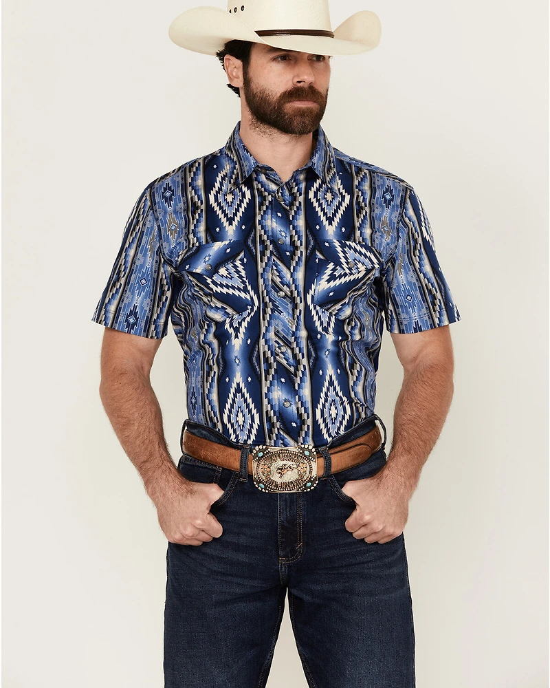 Rock & Roll Denim Men's Southwestern Print Short Sleeve Snap Stretch Western Shirt