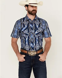 Rock & Roll Denim Men's Southwestern Print Short Sleeve Snap Stretch Western Shirt