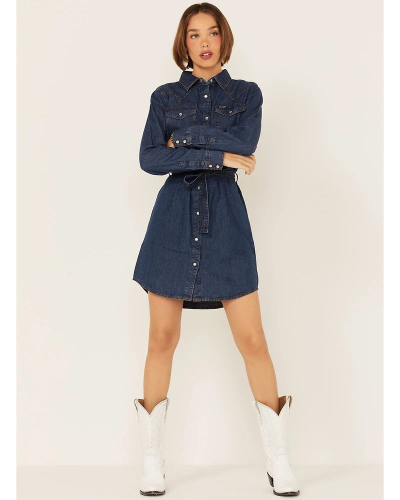 Wrangler Women's Dark Denim Washed Long Sleeve Western Shirt Dress