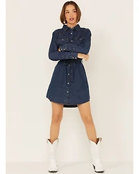 Wrangler Women's Dark Denim Washed Long Sleeve Western Shirt Dress