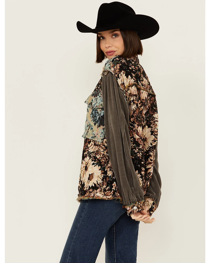 POL Women's Floral Long Sleeve Shacket