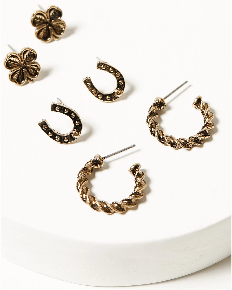 Shyanne Women's Summer Moon Antique Gold Earring Set - 6 Piece
