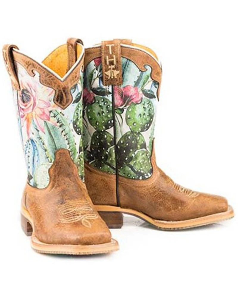Tin Haul Girls' Cactilicious Crackled Boots - Broad Square Toe