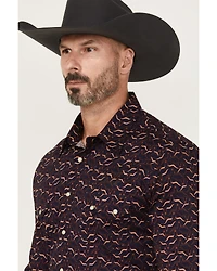 Rock & Roll Denim Men's Longhorn Print Long Sleeve Snap Stretch Western Shirt