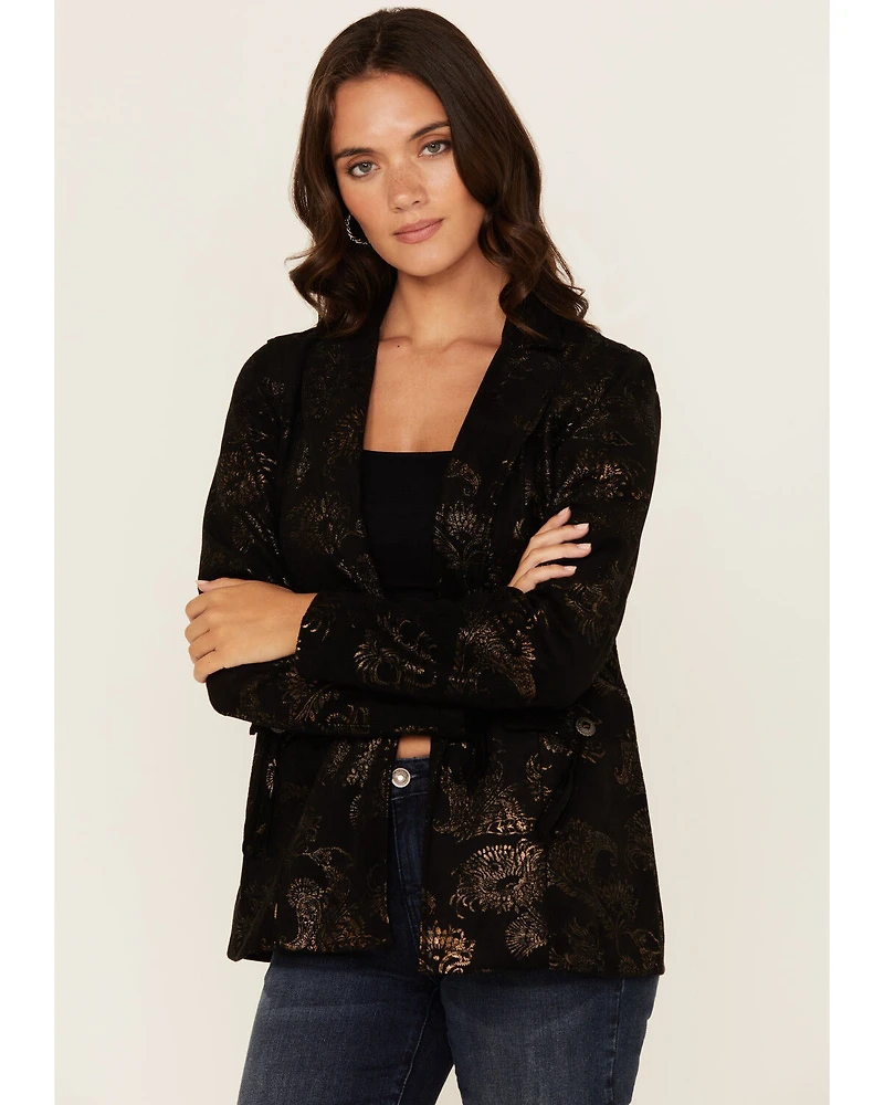 Shyanne Women's Metallic Printed Faux Suede Blazer