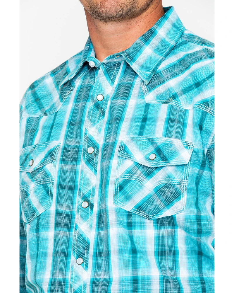 Rock & Roll Denim Men's Poplin Plaid Print Snap Long Sleeve Western Shirt
