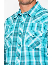 Rock & Roll Denim Men's Poplin Plaid Print Snap Long Sleeve Western Shirt