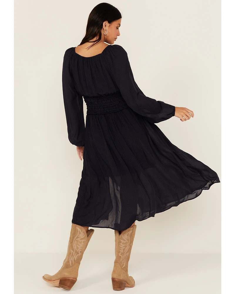 Shyanne Women's Striped Long Sleeve Slit Front Midi Dress
