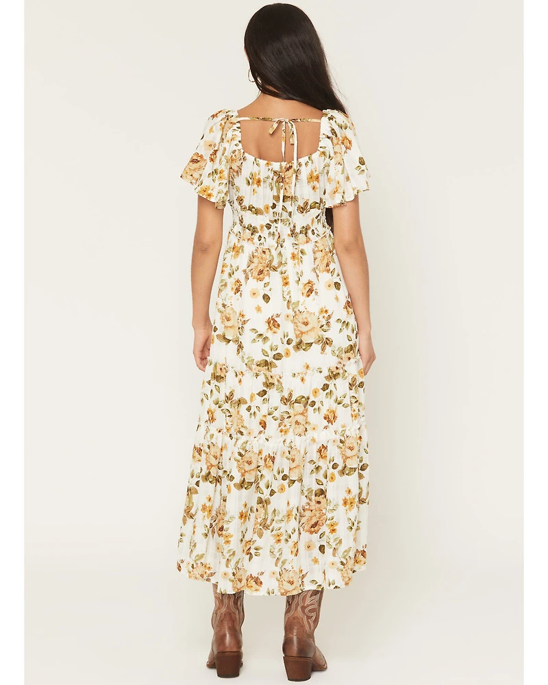 Wild Moss Women's Floral Print Short Sleeve High-Low Dress