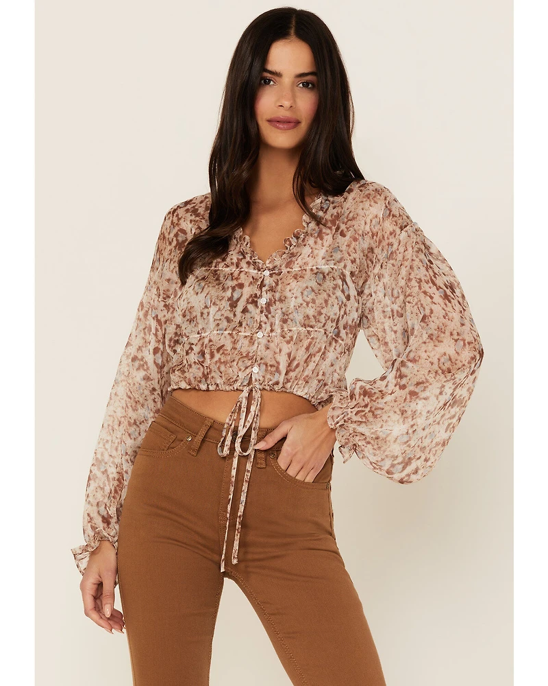 Lush Women's Cinch Detail Long Sleeve Blouse