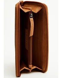 Shyanne Women's Hair On Hide Tooled Leather Wristlet Wallet