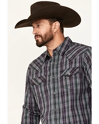 Moonshine Spirit Men's Throw Down Plaid Print Long Sleeve Snap Western Shirt
