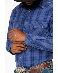 Rock & Roll Denim Men's Plaid Print Long Sleeve Western Shirt