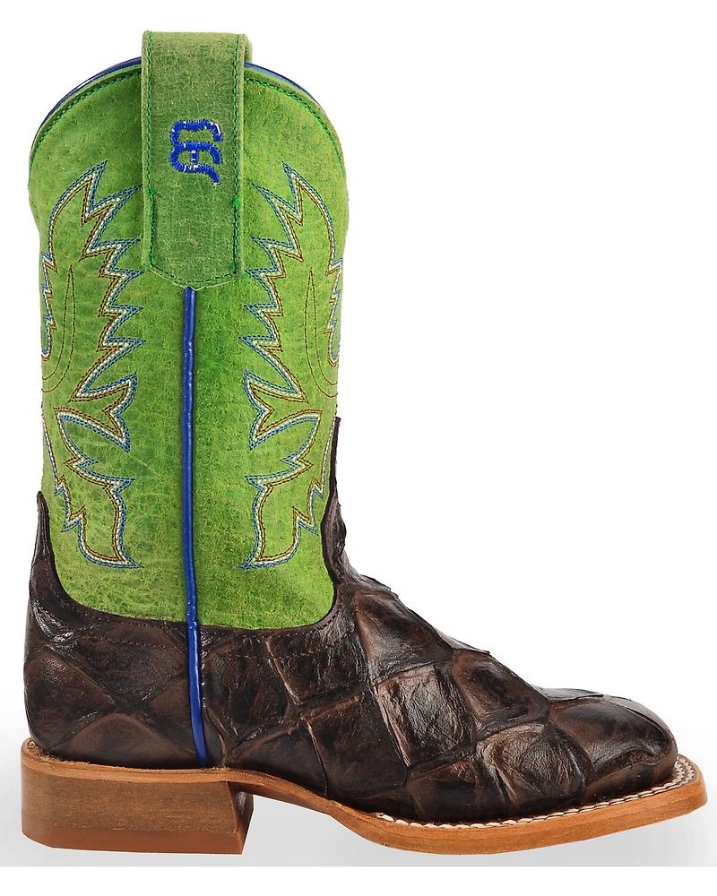 Horse Power Boys' Brown Filet Of Fish Print Boots - Square Toe