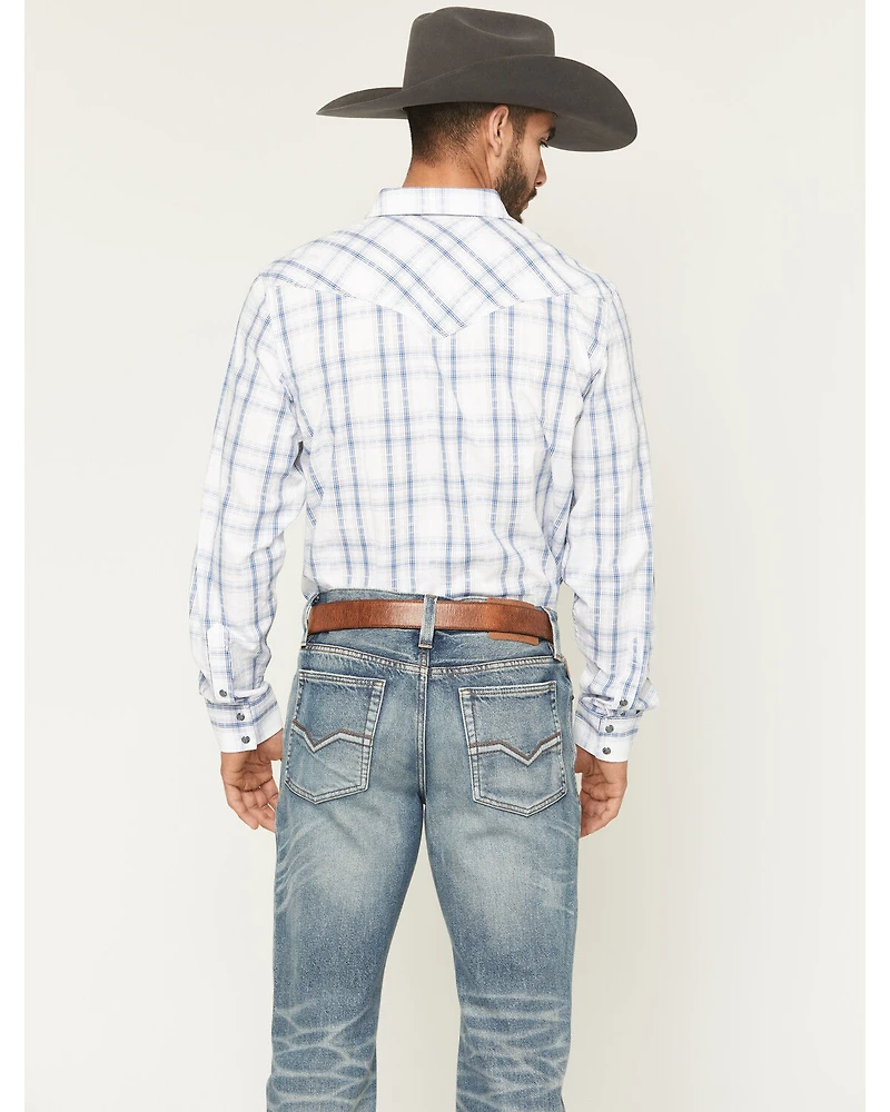 Moonshine Spirit Men's All Day Long Dobby Plaid Print Sleeve Snap Western Shirt