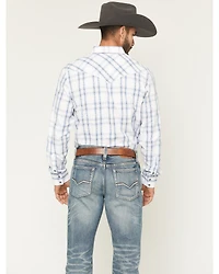 Moonshine Spirit Men's All Day Long Dobby Plaid Print Sleeve Snap Western Shirt