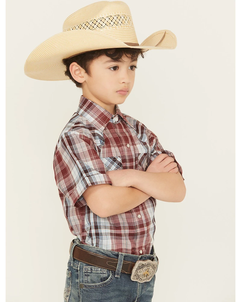 Ely Walker Boys' Plaid Print Short Sleeve Snap Western Shirt