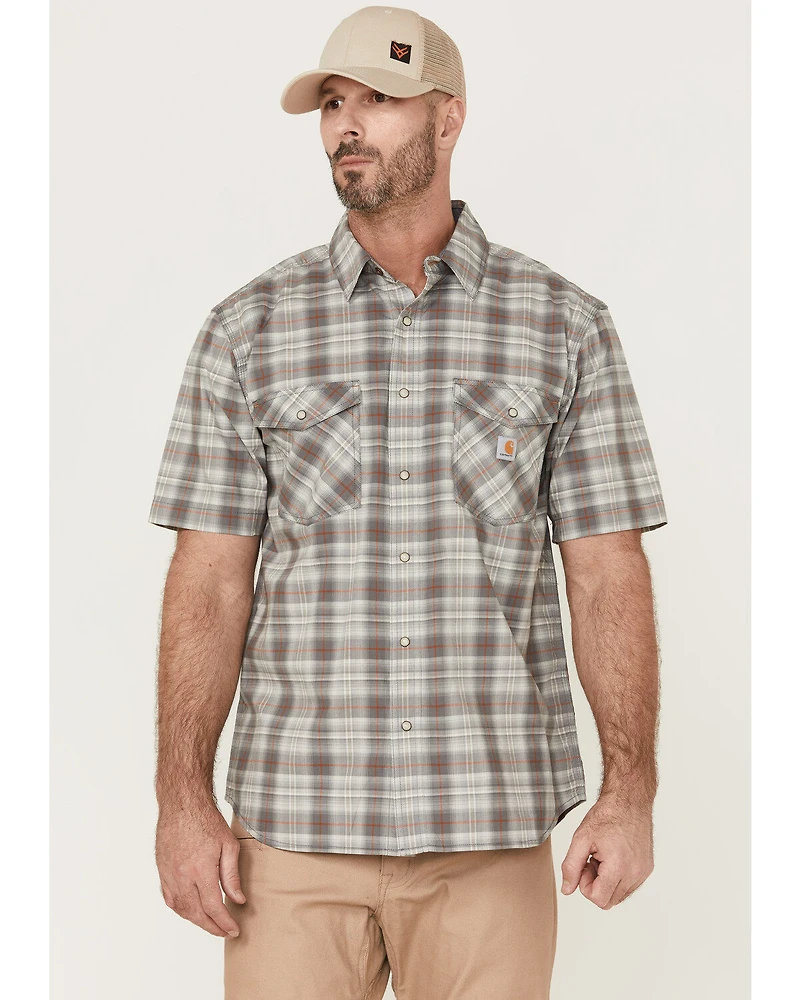 Carhartt Men's Rugged Flex® Steel Plaid Print Relaxed Short Sleeve Snap Western Shirt