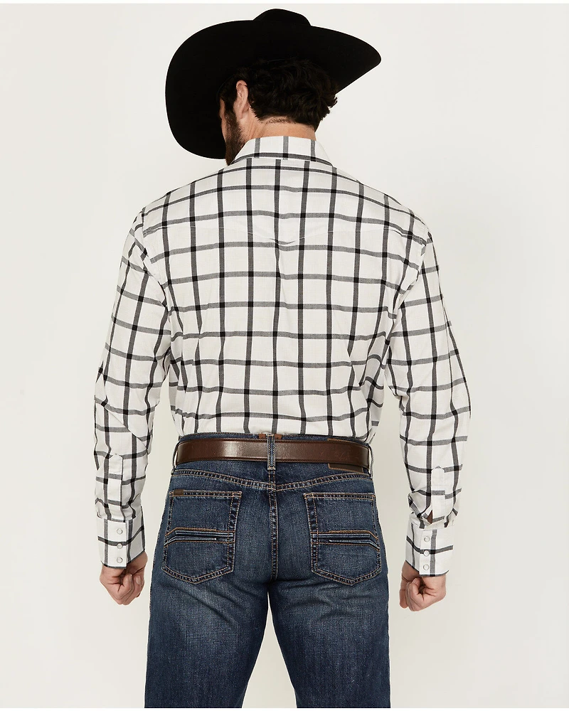 Wrangler Men's Plaid Print Long Sleeve pearl Snap Stretch Western Shirt