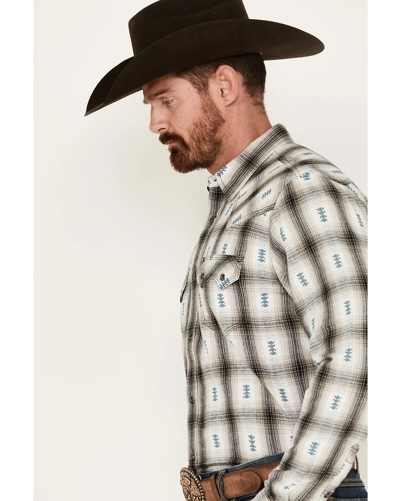 Moonshine Spirit Men's Southwestern Plaid Print Long Sleeve Snap Flannel Shirt