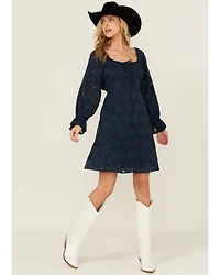 Shyanne Women's Floral Print Long Sleeve Button-Down Mini Dress
