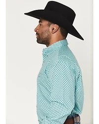 George Strait by Wrangler Men's Geo Print Long Sleeve Button-Down Stretch Western Shirt