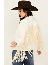 Shyanne Women's Oversized Macrame Fringe Denim Trucker Jacket