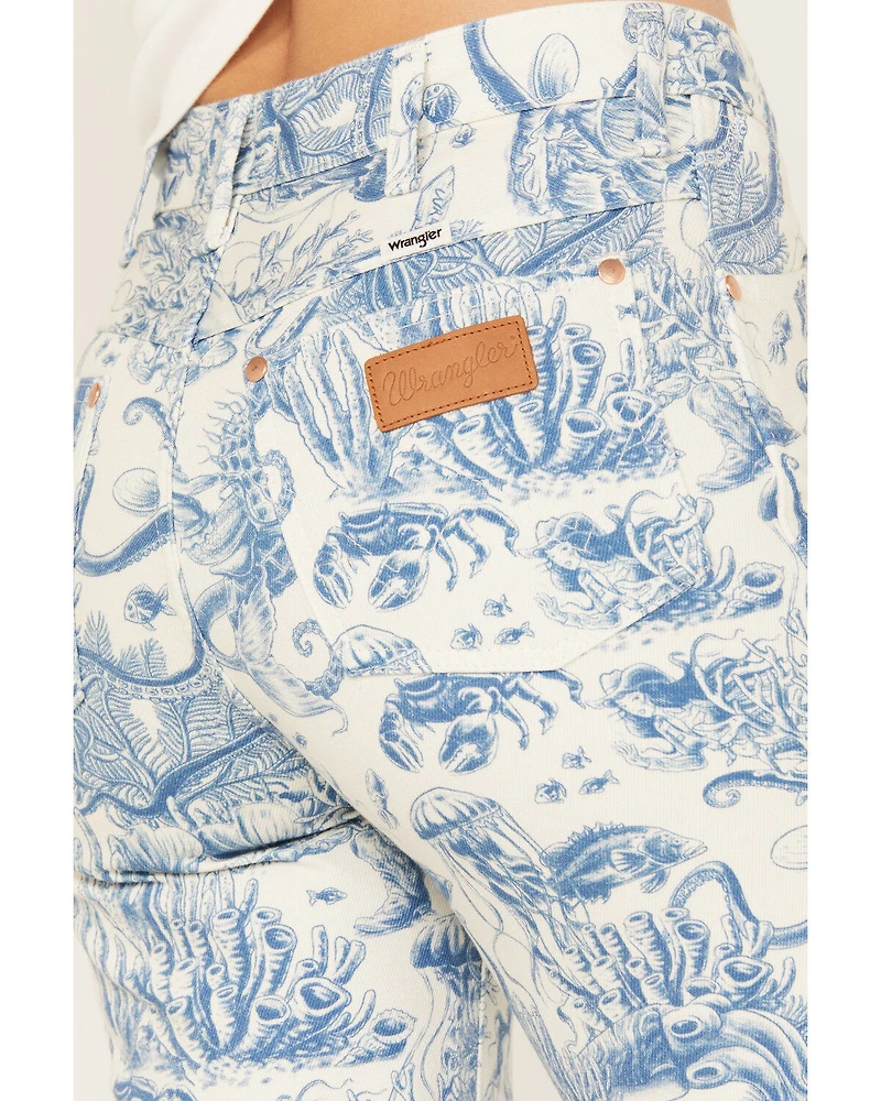 Wrangler Women's High Rise Nautical Print Wanderer Flare Jeans