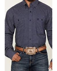 George Strait By Wrangler Men's Geo Print Long Sleeve Button-Down Stretch Western Shirt