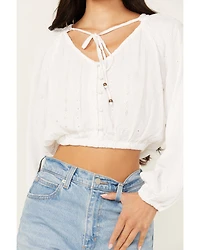 Angie Women's Tie Front Peasant Top