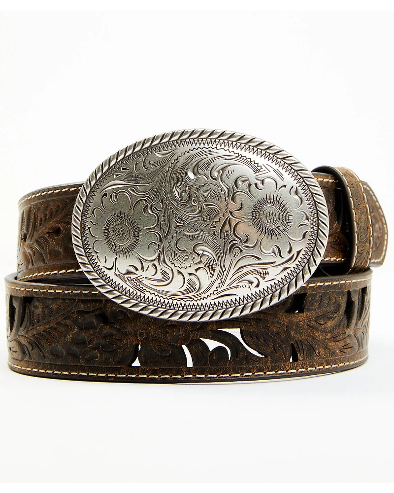 Shyanne Women's Oval Scroll Buckle Tooled Cut Out Belt