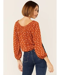 Wild Moss Women's Floral Off The Shoulder Tie-Front Top