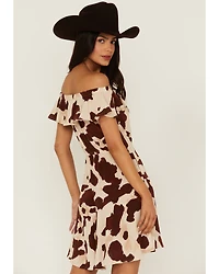 Idyllwind Women's Made For This Off-Shoulder Cow Print Mini Dress