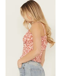 Shyanne Women's Floral Print Smocked Tie Front Top