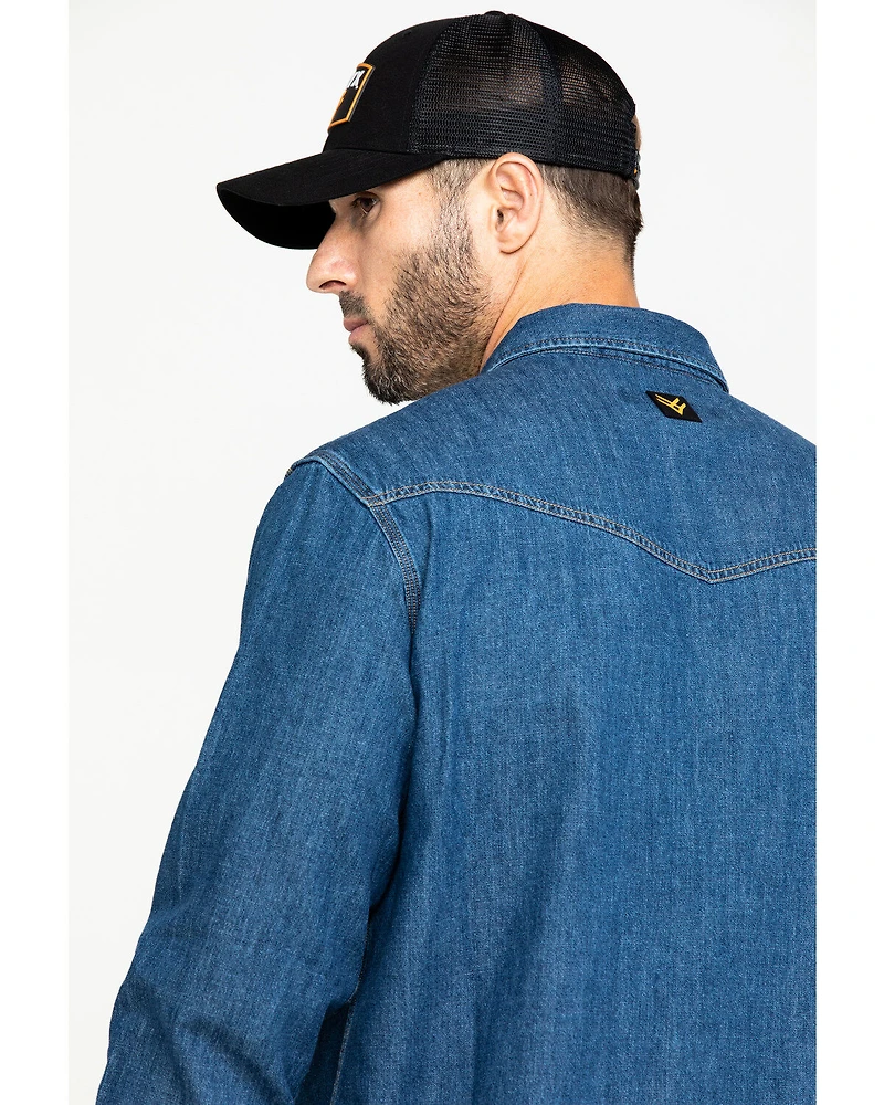 Hawx Men's Stonewashed Denim Snap Long Sleeve Work Shirt