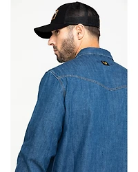 Hawx Men's Stonewashed Denim Snap Long Sleeve Work Shirt