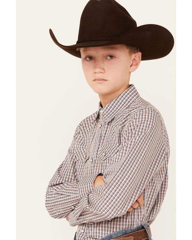 Cody James Boys' Rowdy Plaid Print Long Sleeve Snap Western Shirt